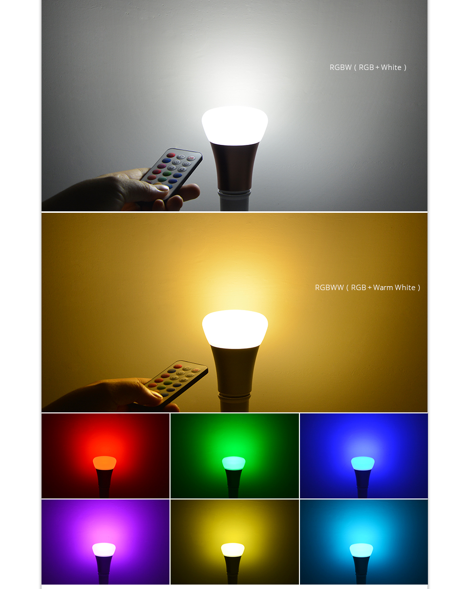 Dimmable LED light 110V 220V 10W E27 RGBW LED lamp RGBWW LED bulb 85 265V Night Light IR Remote Control indoor home lighting