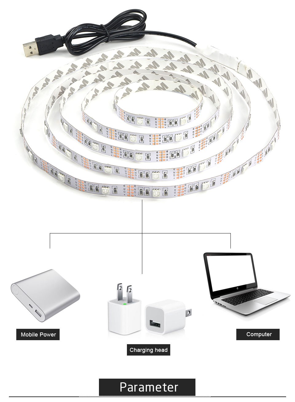 Non Waterproof USB LED Strip Light lamp DC 5V 5050 3528 SMD RGB Warm White Flexible TV Background Lighting 1M 2M 3M 4M 5M