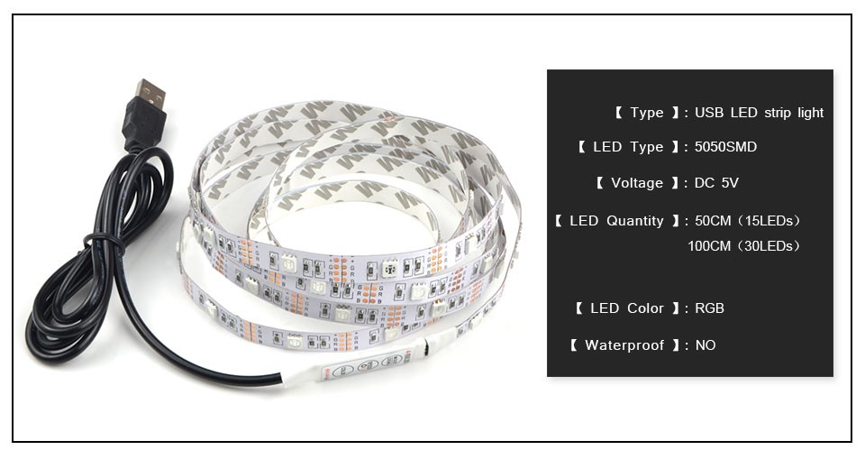 Non Waterproof USB LED Strip Light lamp DC 5V 5050 3528 SMD RGB Warm White Flexible TV Background Lighting 1M 2M 3M 4M 5M
