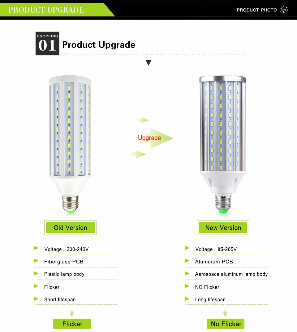 5730 SMD LED Corn Bulb 85 265V 110V 220V E27 30W 160LEDs High Power Aluminum PCB Cooling No Flicker LED lamp Spot light