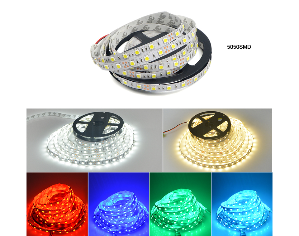 Not waterproof RGB LED strip light 5M DC 12V 5050 SMD 2835 SMD 5630 SMD LED Light Fiexble Lamp Ribbon Tape Decor Home lighting