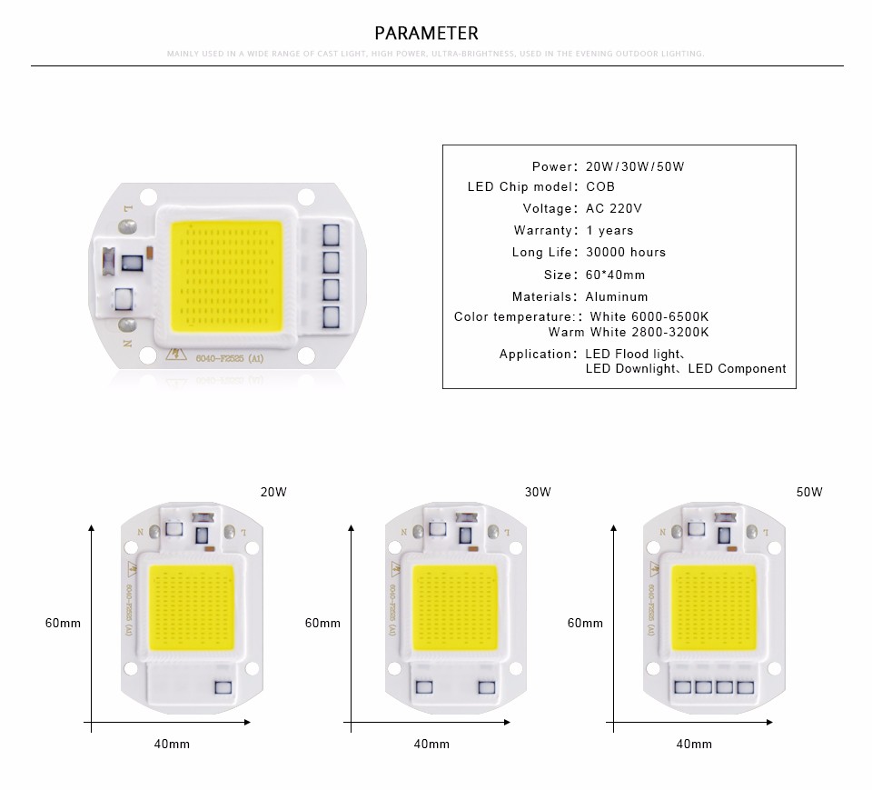 LED COB Chip Bulb chip 20W 30W 50W 220V Power Supply IP65 Smart IC integrated Driver for flood light Floodlight Spotlight