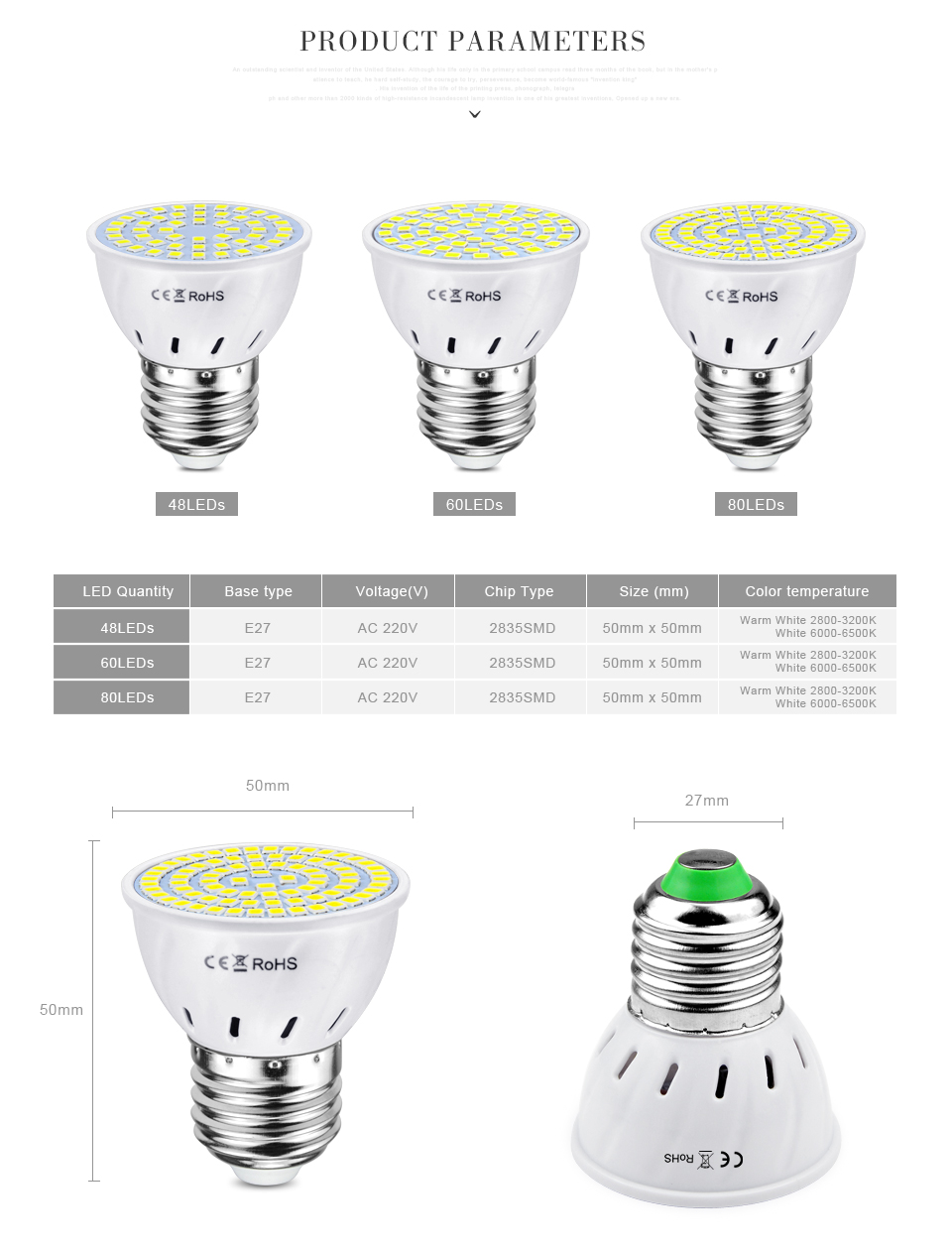 1Pcs E27 AC 220V 5W 7W 9W 2835 SMD LED Spotlight Bulb 48 60 80 LEDs lamp spot light For Indoor Downlight lighting Lampada lamp