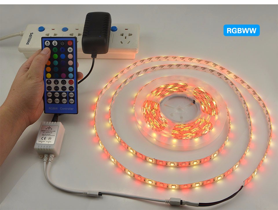 IP20 IP65 SMD 5050 RGBW RGBWW 5M LED strip light DC12V Flexible Ribbon lamp 40key Controller 3A Power Supply Adapter