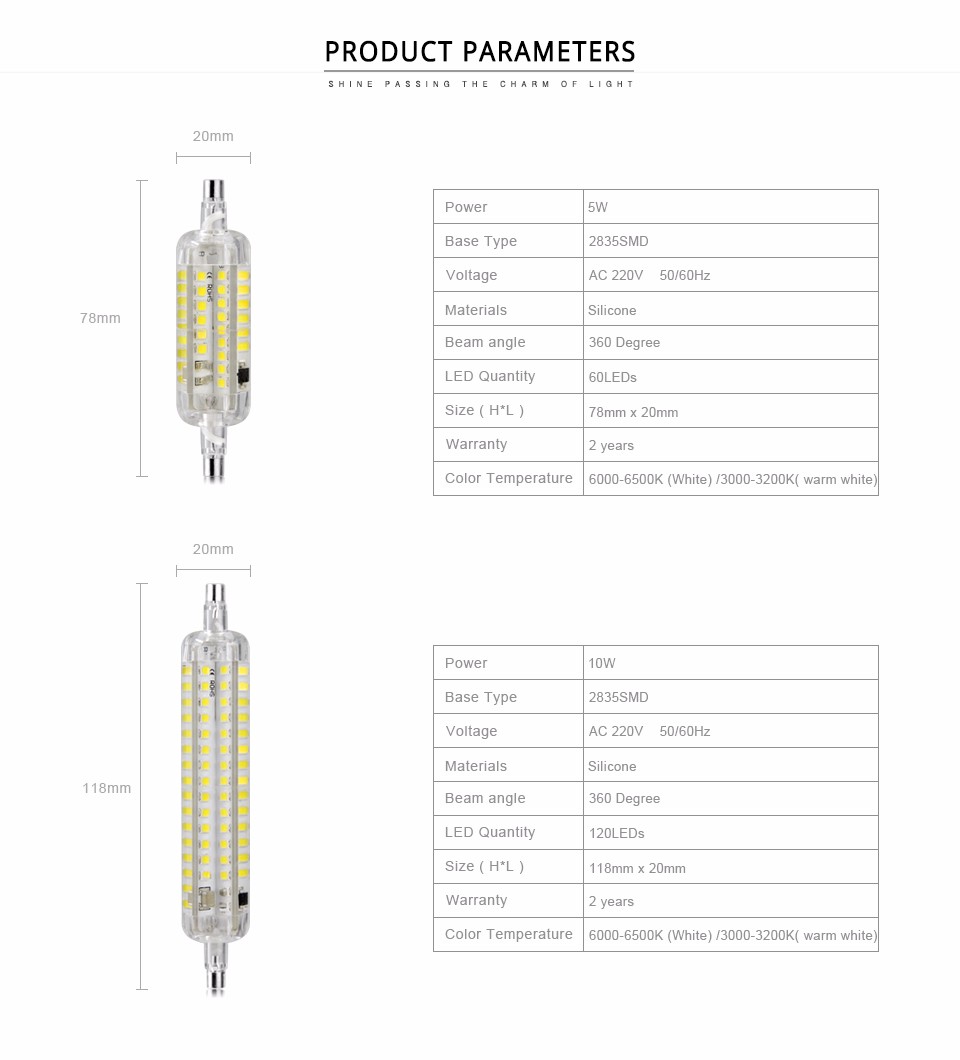 New R7S AC 220V led Flood Lights 10W 118mm 5W 78mm 360 degree lampadas led bulb Floodlights replace halogen spot light lamp