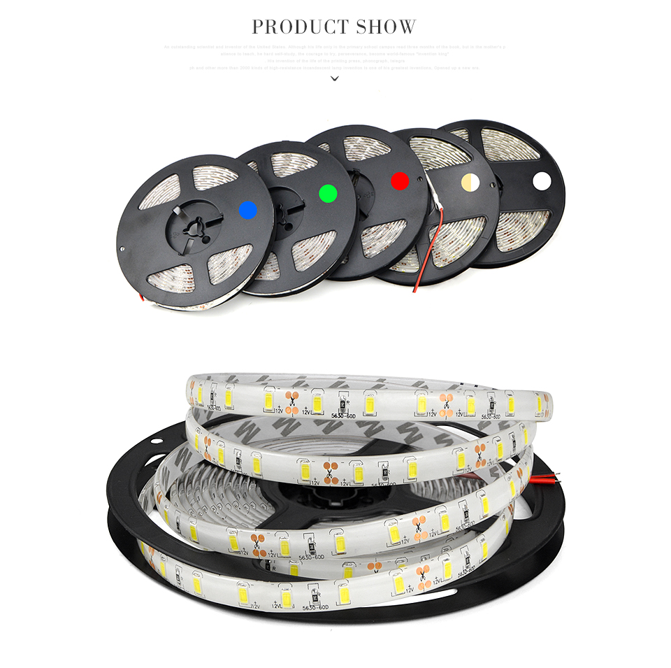 IP20 IP65 Waterproof DC 12V LED strip light rope 5M LED string tape 5630 SMD Flexible for home lighting indoor decor lamp