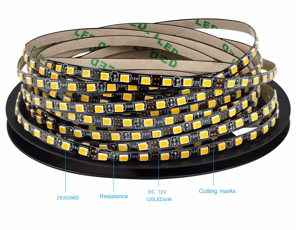IP20 no waterproof 2835 SMD 5M 120 led m LED strip light 5mm PCB Narrow side 600LEDs DC 12V flexible LED tape warm white white