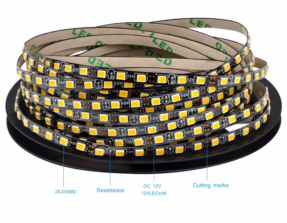 Ultra Bright DC12V 5mm Black PCB 2835 SMD LED strip light 5M 120LED M Not Waterproof Flexible ribbon Tape lamp for home Lighting