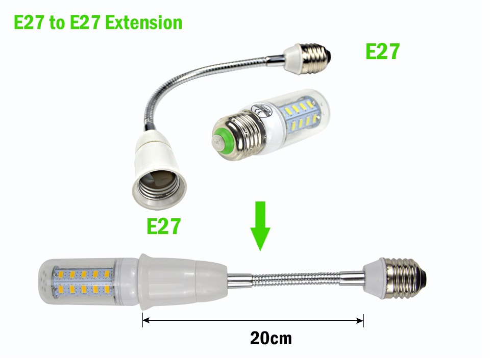 AMENTE 1PCS LED light Bulb lamp Holder Converters Adapter Flexible E27 to E27 20cm Length Extend Socket Base Type Extension