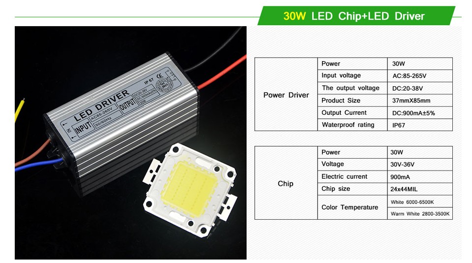 DIY Floodlight Spot Lawn Street buried lights Full Watt 10W 20W 30W 50W Power COB LED lamp Chips Bulb with LED Driver