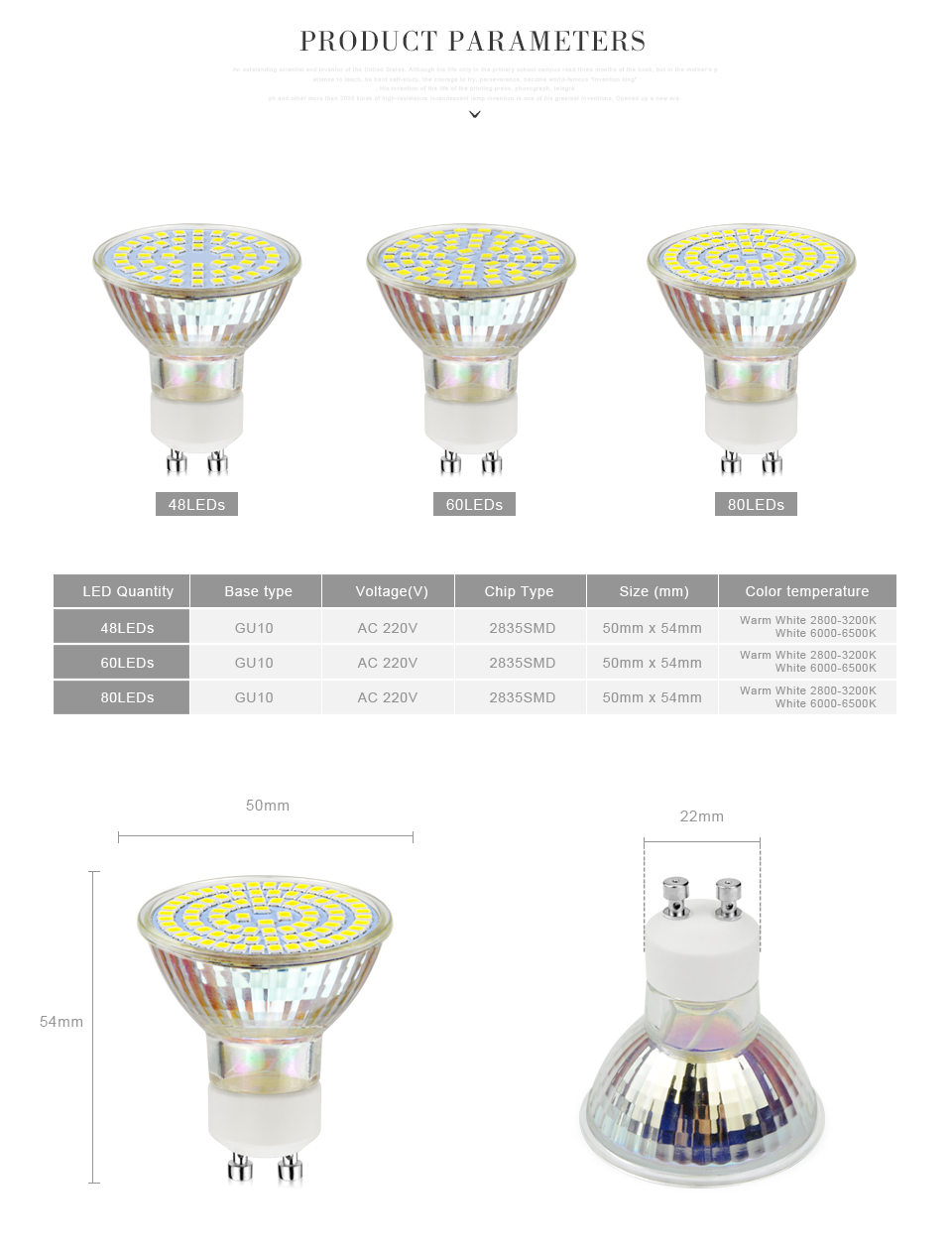 1Pcs GU10 LED Bulb Spotlight AC 220V 2835 SMD 5W 7W 9W 48leds 60leds 80leds Glass lamp Energy Saving Home Lighitng Lampada