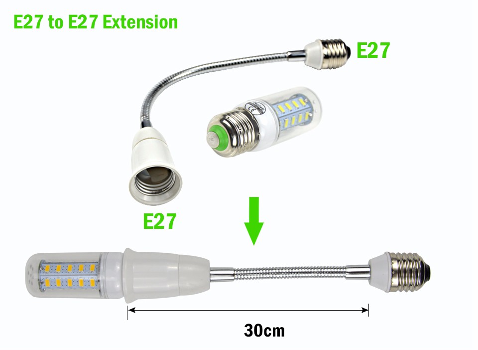 AMENTE 1PCS Flexible E27 to E27 30CM Extend LED lamp Base Bulb Holder Converters light Adapter Socket