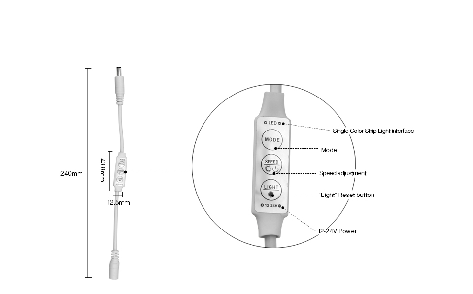 1pcs DC 12V Mini 3 Key Single Color LED Strip Controller Dimmer LED Strip Controler with DC Connector