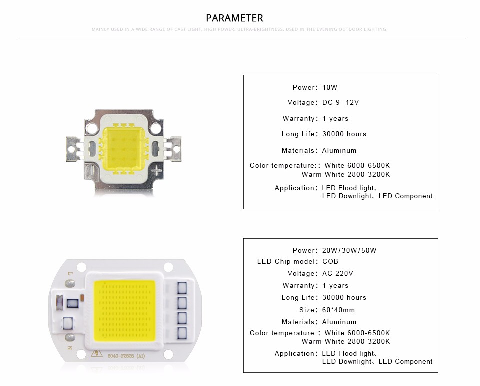 COB DC12V 10W AC 220V 20W 30W 50W LED light Source Smart IC Driver Chip LED lamp DIY Outdoor Spotlight Bulb Floodlight