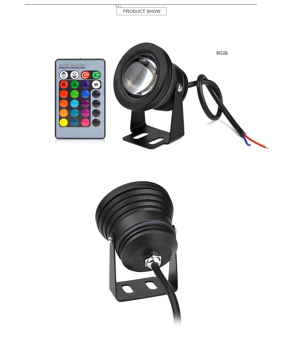 AC DC 12v RGB led underwater light 10w IP67 waterproof aquarium swimming pool spotlight stainless car lighting fish tank lamp