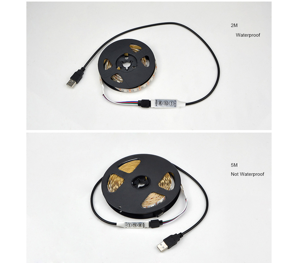 IP20 IP65 1m 2m RGB USB LED Strip light DC 5V 5050 SMD tape Usb cable charger lamp LED controller TV Background Lighting