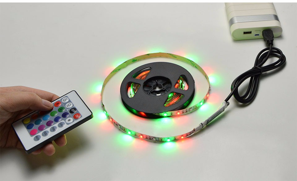 DC 5V 50cm 1m 2m LED Light USB2.0 cable RGB USB LED Strip light lamp remote control 3528 SMD USB power adapter not Waterproof