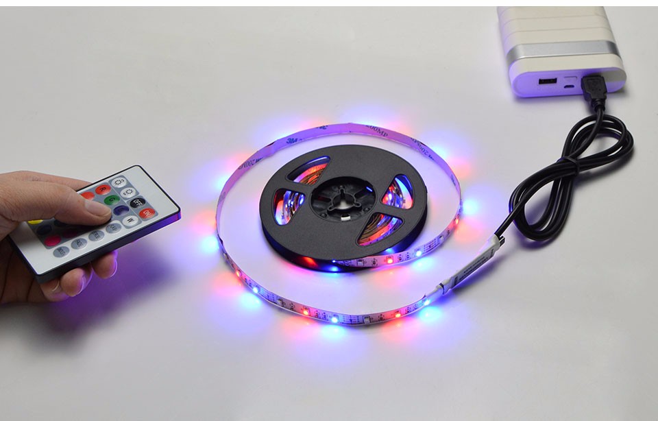 DC 5V 50cm 1m 2m LED Light USB2.0 cable RGB USB LED Strip light lamp remote control 3528 SMD USB power adapter not Waterproof