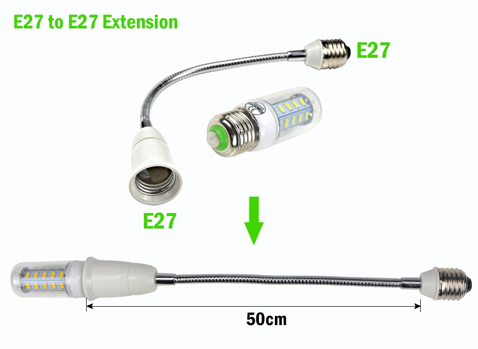 AMENTE 1Pcs Flexible E27 to E27 50cm Length Extend LED light Bulb lamp Holder Converters Adapter Socket Base Type Extension