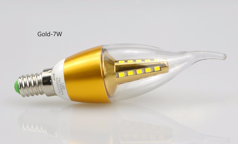 220V 5W 7W E14 LED lamp Candle Bulb light Crystal Chandelier lighting Gold Silver Aluminum Cooling 480 700LM LEDs Lampadas