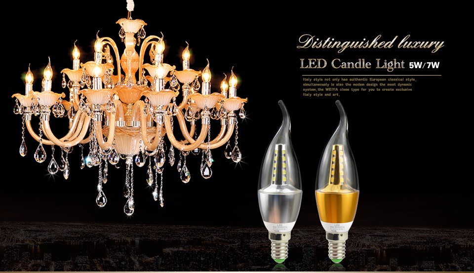 220V 5W 7W E14 LED lamp Candle Bulb light Crystal Chandelier lighting Gold Silver Aluminum Cooling 480 700LM LEDs Lampadas