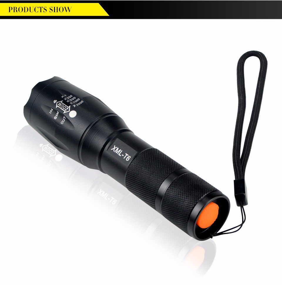 CREE XM L T6 Aluminum Waterproof 5 Mode LED Flashlight Zoomable Focus Torches light for 18650 Rechargeable or AAA Battery