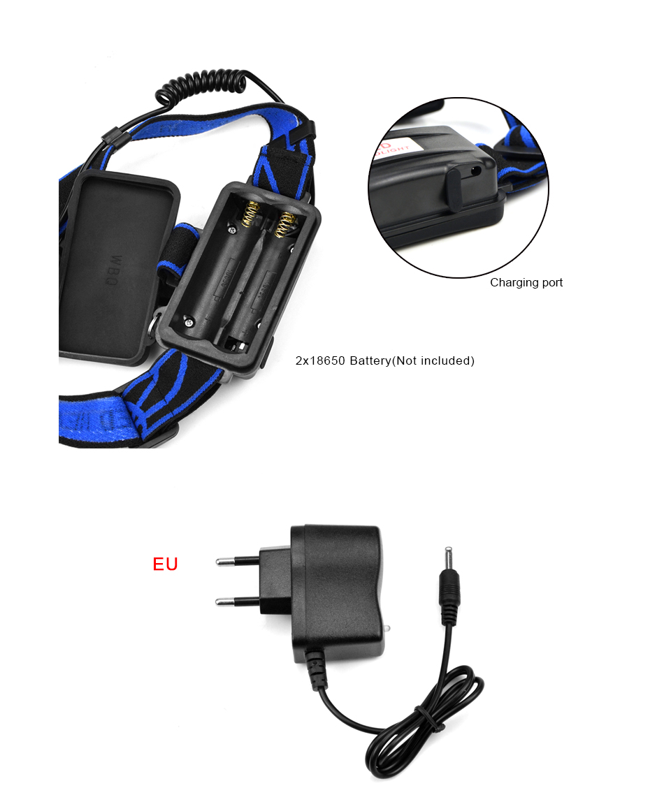 LED Headlight Flashlight CREE XM L T6 Waterproof Zoom LED Headlamp head lamp light Rechargeable EU Charge 2x 18650 Battery