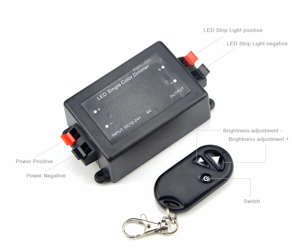 DC12V 24V 8A LED Single Color Dimmer With RF Remote Controller Brightness Control For LED Spot lamp Recessed Strip light