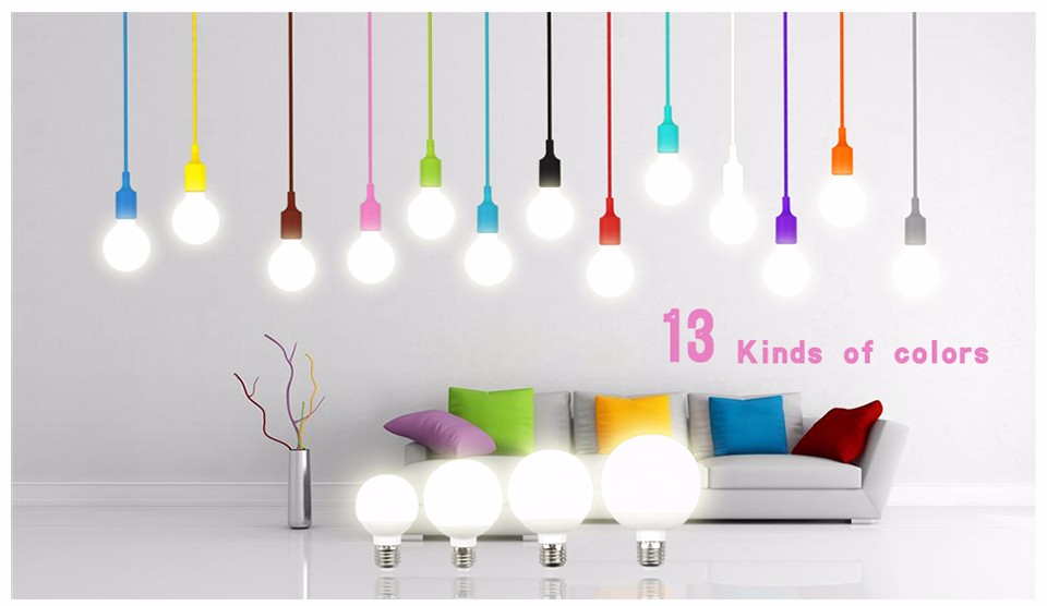 Silicone Pendant Lights lamp Holder Cord base E27 85 265V 5W 7W 9W 12W LED lamp Bulb For DIY Droplight Art lighting