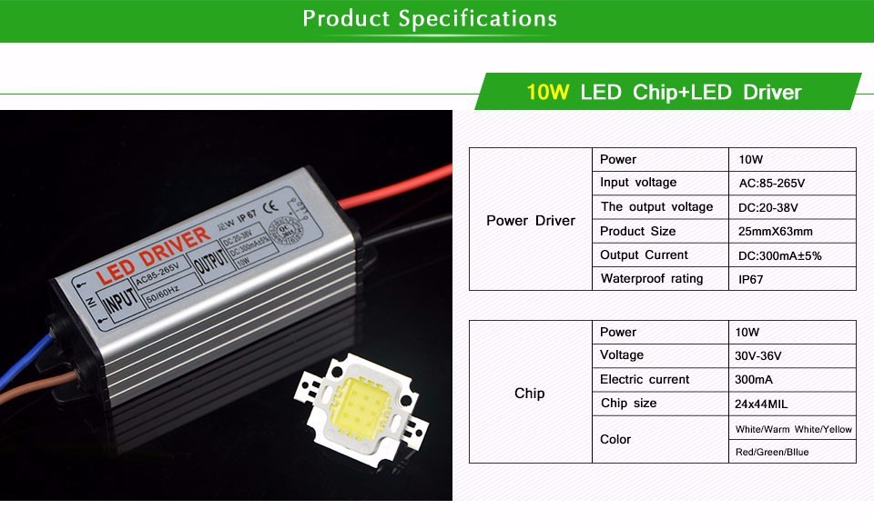 6colors 10W 20W 30W 50W High Power Integrated COB Chip LED lamp Bulb IP67 Waterproof Power Driver For DIY Flood lights