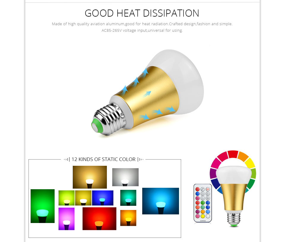 Indoor home lighting Golden aluminum body 10W E27 RGBW RGBWW LED light 110V 220V spotlight LED bulb remote control stage light