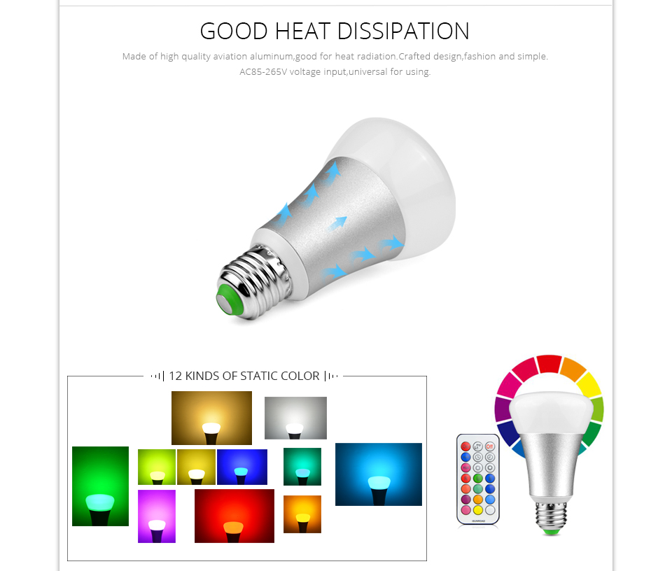 10W E27 RGBW RGBWW LED light 110V RGB LED lamp 220V LED bulb remote control home decor lamp night light Sliver aluminum body