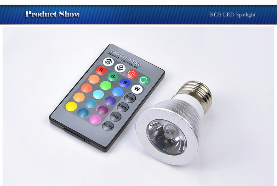 Dimmable E27 RGB LED Bulb 85V 265V 220V 110V LED lamp LED light 24Key RGB Remote Control Spot light Spotlight Night light