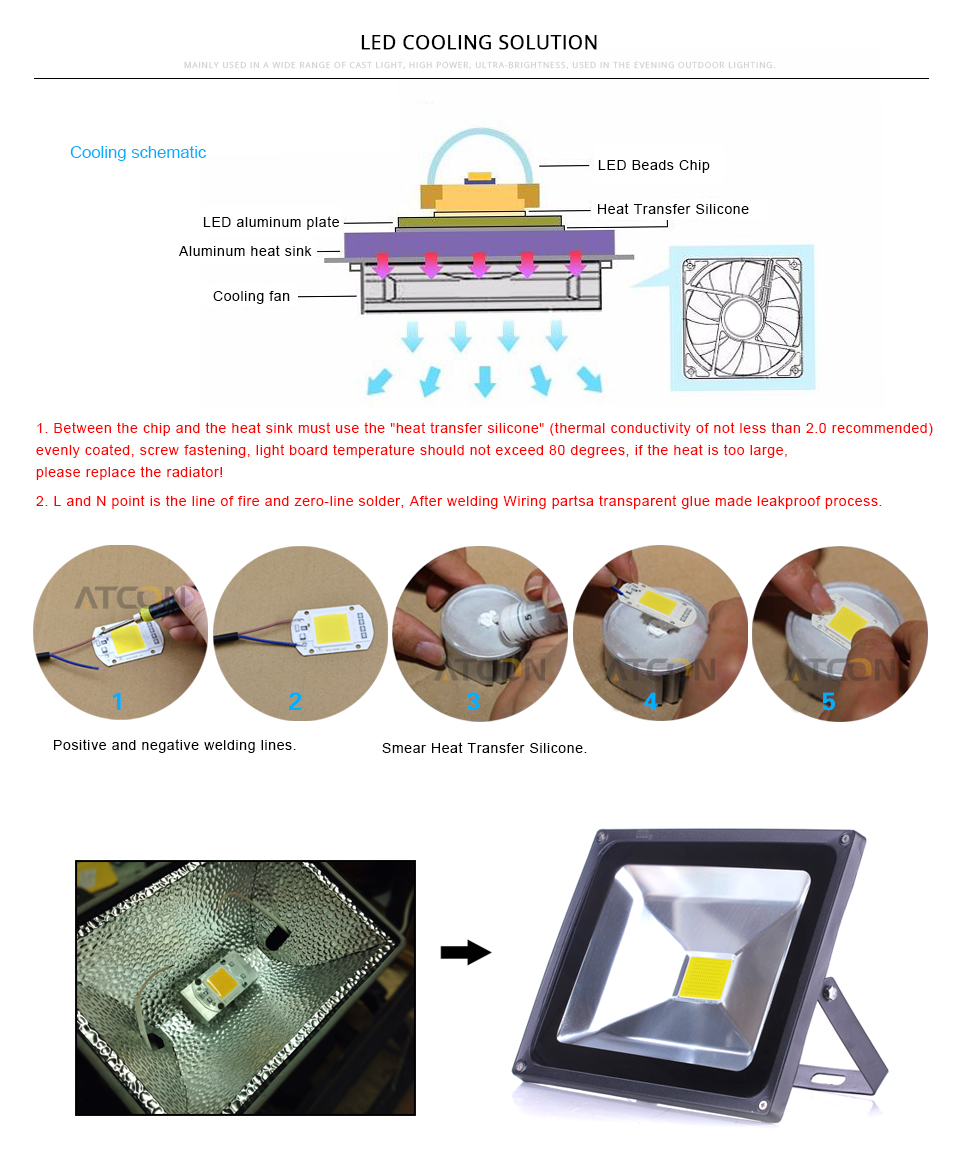 LED COB AC 220V 20W 30W 50W LED light Source Smart IC Driver Chip LED lamp DIY Outdoor Spotlight Bulb Floodlight