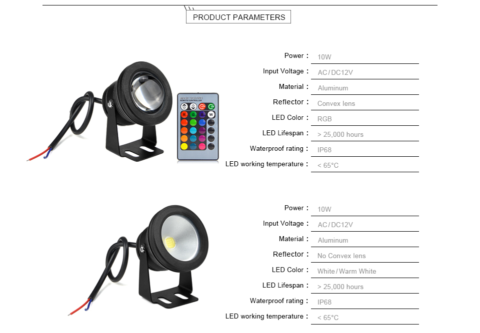 16 Colors RGB Led Underwater Light 10W AC 12V Lamp Waterproof IP67 Swimming Pool Pond Piscina Fish Tank Aquarium Car Spotlight