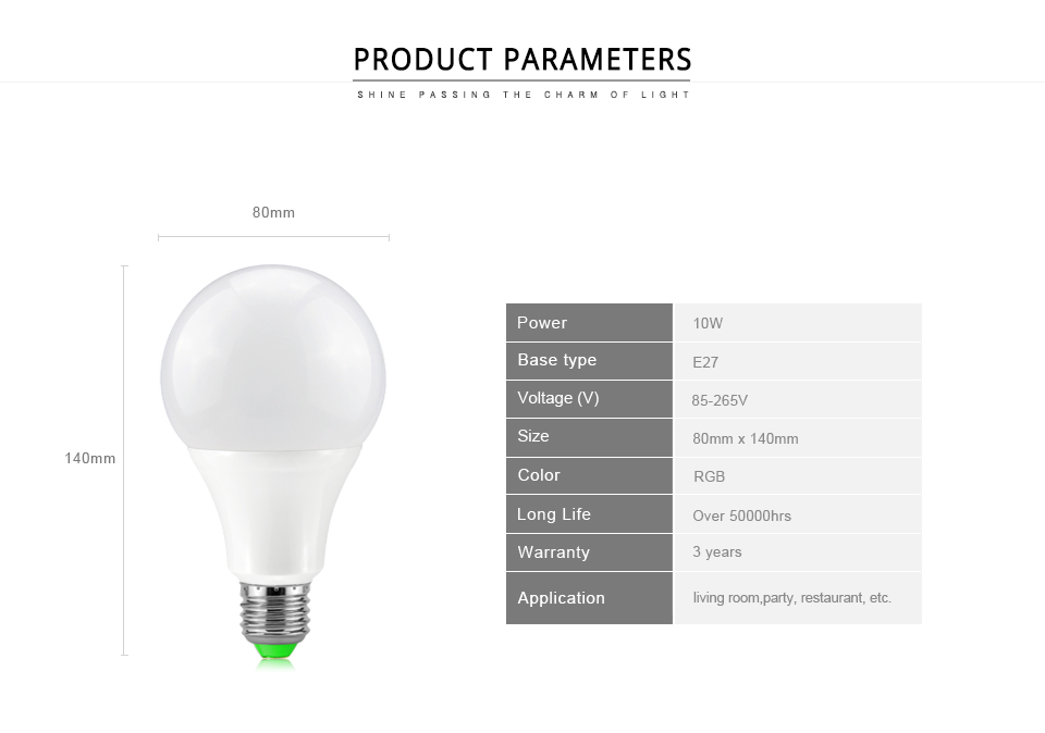 Dimmable AC 85 265V E27 RGB LED Bulbs Lamp 10W LED RGB Bulb Light 110V 220V Remote Control stage light Lampada Night light