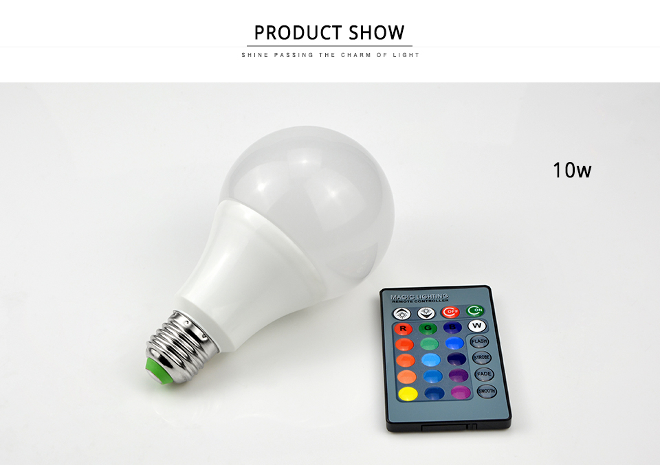 Dimmable AC 85 265V E27 RGB LED Bulbs Lamp 10W LED RGB Bulb Light 110V 220V Remote Control stage light Lampada Night light