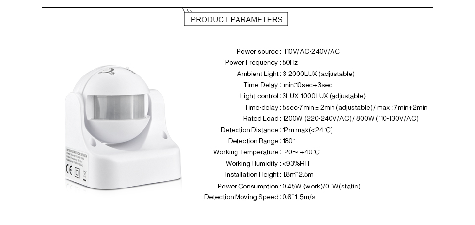 DIY PIR Infrared Motion Sensor Switch Smart Security LED light Movement Induction Detector 180 Degree 110V 240V 12 Meter