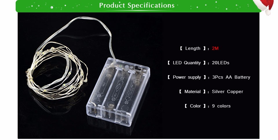 5M 2M Christmas light led Copper Wire String lights LED Night Light 4.5V battery power For Toy Desk Flower Home party nightlight
