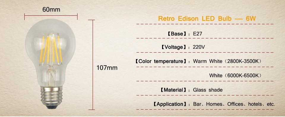 Retro Edison LED lamp 220V E27 2W 4W 6W 8W COB Filament Glass LED Bulb Glass Filament light Retro lamps warm white white