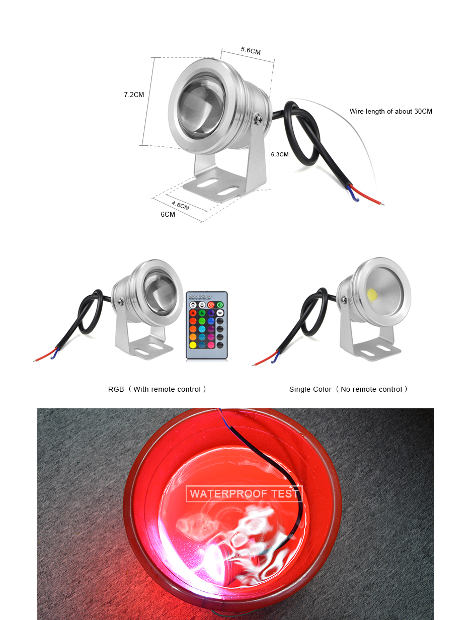 IP67 Waterproof 10W RGB Led Underwater Light AC12V Aquarium Swimming Pool Spotlight Aluminum Car Lighting Fish Tank Piscina lamp