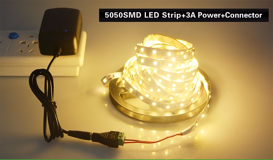 LED Strip light Ribbon 5050 SMD 5M Single Colors 60LEDs M 3A DC 12V Power Adapter For DIY Indoor Decorative