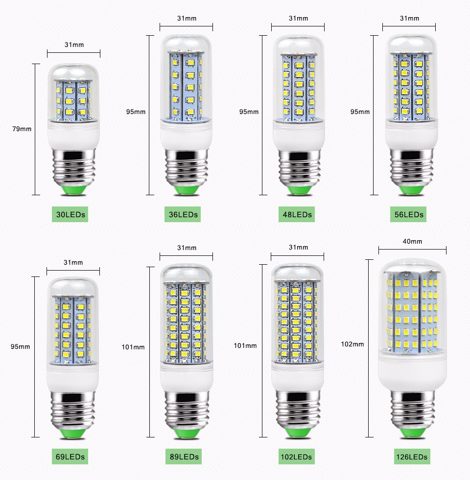 A Long life 2835 SMD LED night light LED corn light bulb 30 36 48 56 69 89 102 LED E27 220V Replace CFL 7W 12W 15W 20W 25W