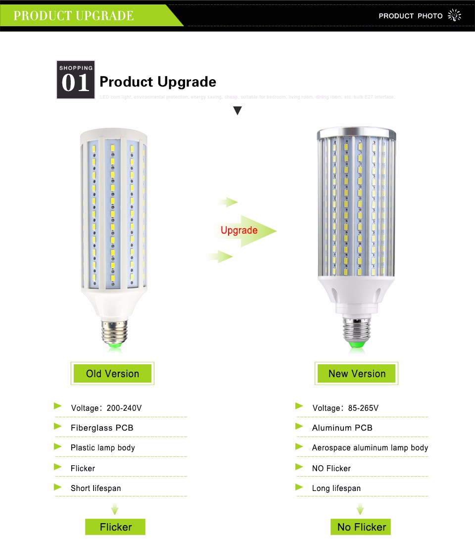 85V 265V 220V 110V No Flicker Full Watt 50W 210LEDs E27LED lamp Corn light 5730 SMD 85V 265V Aluminum Cooling High Power Bulb