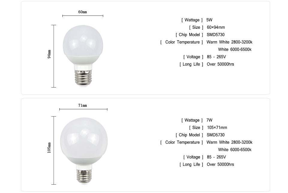 1Pcs Aluminum material 85 265V 360 degree High Lumen SMD 5730 E27 5W 7W 9W 12W LED lamp Chandeiler 85 265V Bulb Pendant lights