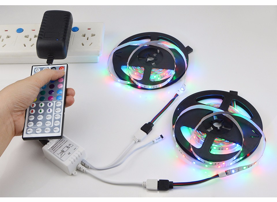 DC 12V 10M 2835 3528 SMD RGB LED Strip light Decor light Tape 44Key RGB Remote Control 3A Power supply Adapter Flexible Ribbon