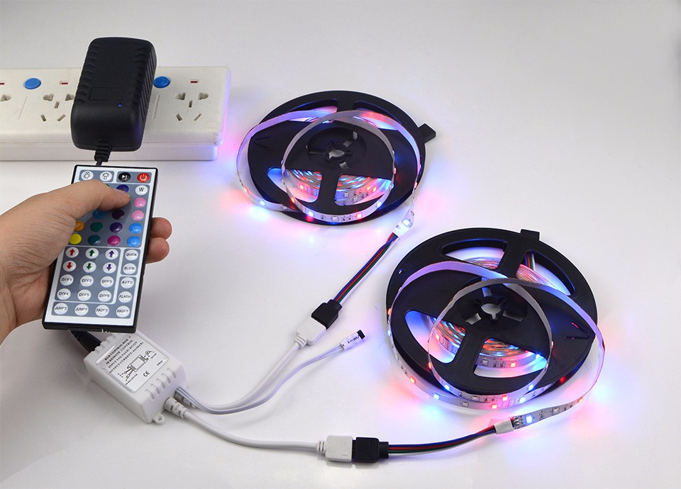 DC 12V 10M 2835 3528 SMD RGB LED Strip light Decor light Tape 44Key RGB Remote Control 3A Power supply Adapter Flexible Ribbon