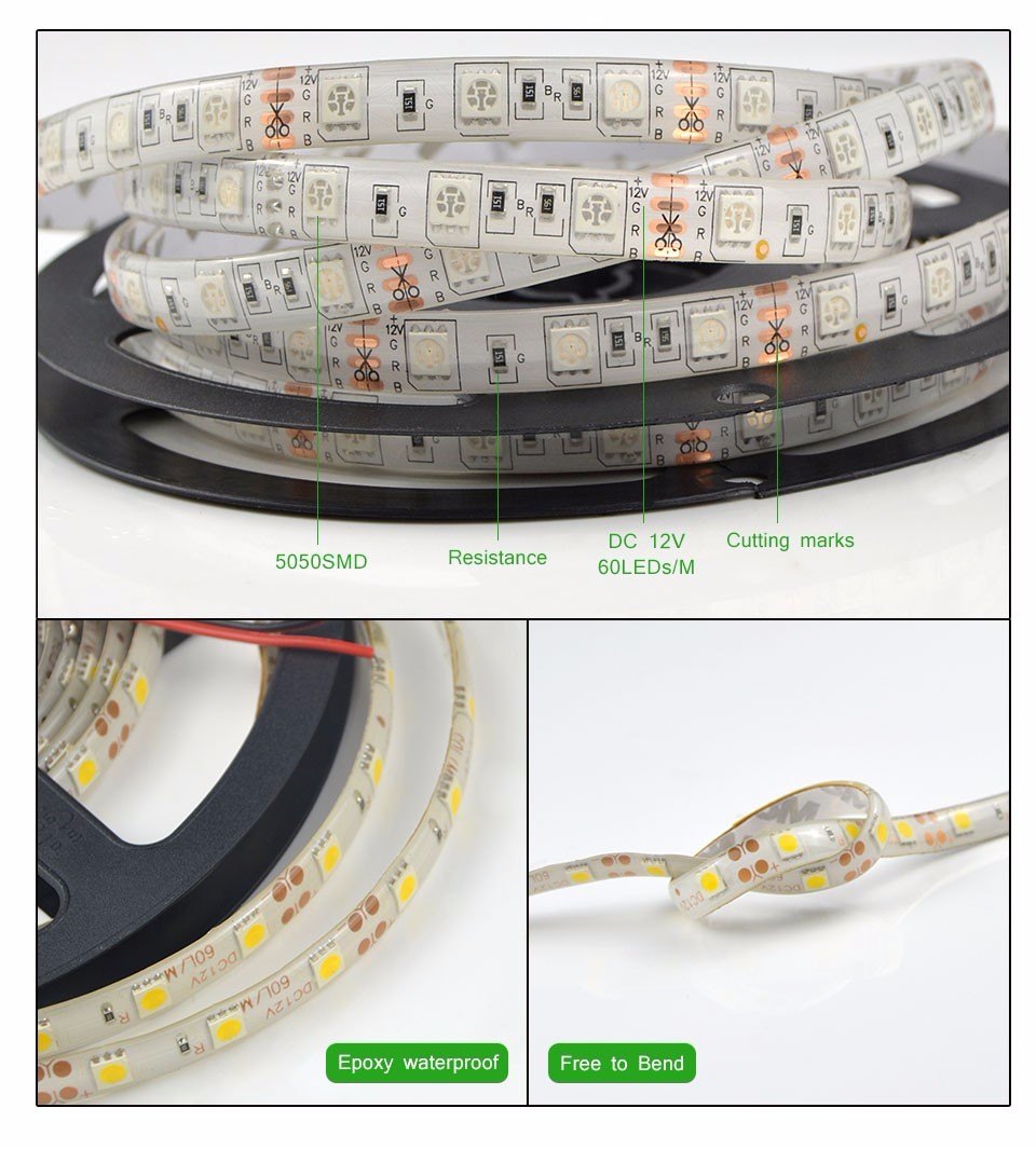 IP65 Waterproof 5M 5050 RGB white warm white Red Green Blue LED Strip Light DC 12V 300LEDs Flexible light String Ribbon