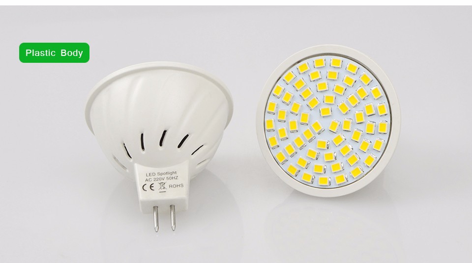 A Class 5W MR16 GU5.3 LED lamp 2835 SMD 3528 SMD 60leds 220V 110V DC 12V LED Plastic Glass Body LED Corn Spotlight Bulb