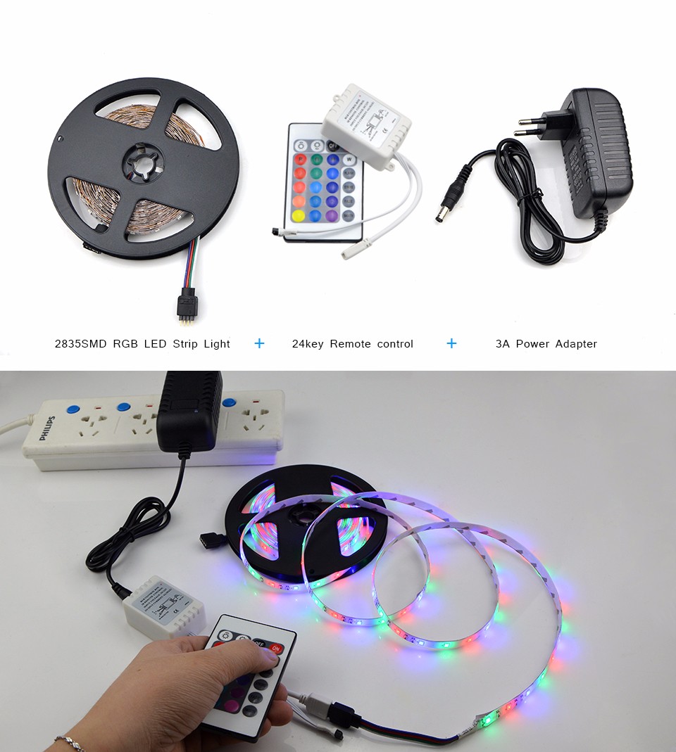 DC12V IP20 No waterproof 5M RGB Led Strip Light 3528 2835 SMD 60Leds M Flexible Lighting Lamp Home Decoration String Ribbon Tape